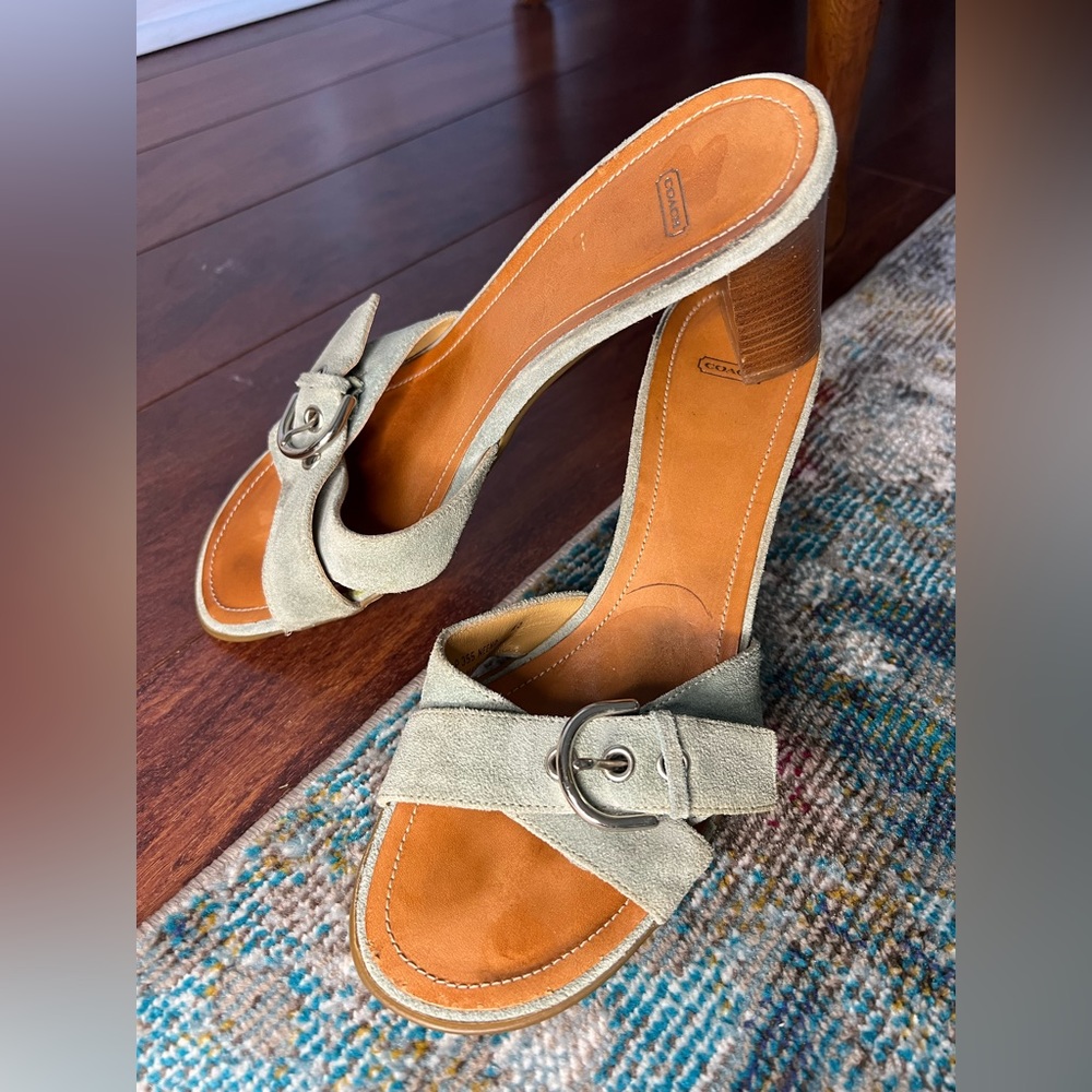 Coach vintage Neena suede Aquamarine slide buckle sandal wedge Women’s size 8.5 - Picture 4 of 16